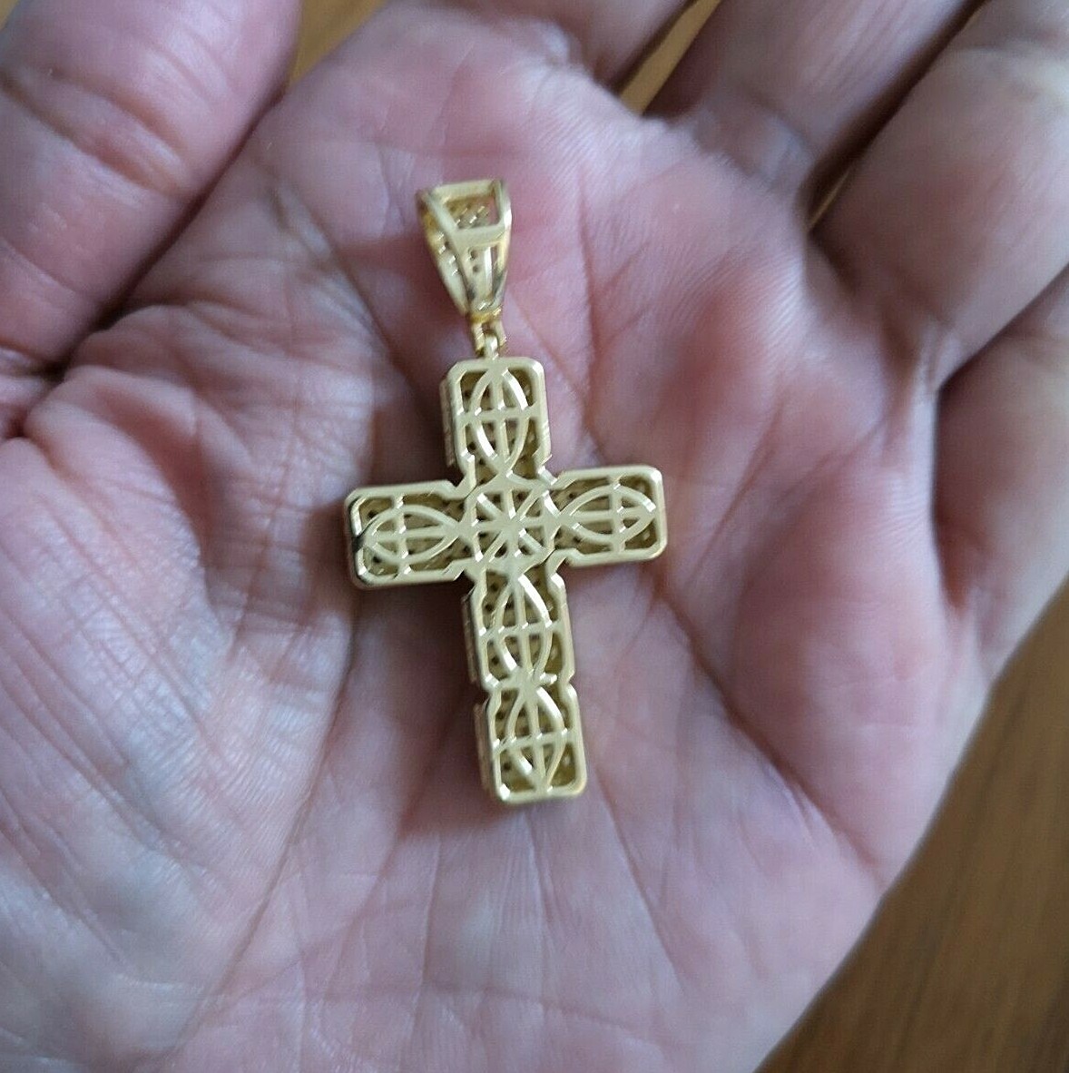 5 Ct Cross Pendant Necklace Simulated Diamond 14K Gold Plated Silver Womens Mens
