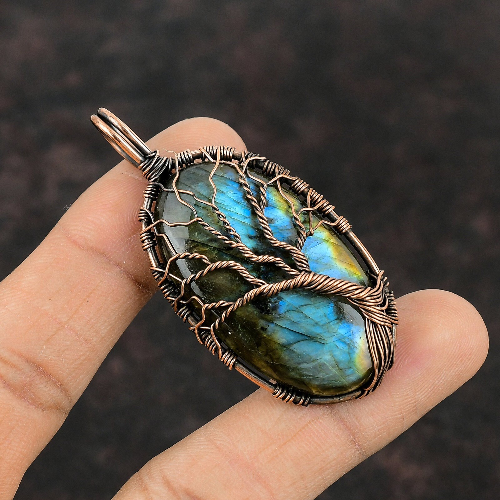 Gift For Her Copper Labradorite Jewelry Wire Wrapped Tree Of Life Pendant 2.36″