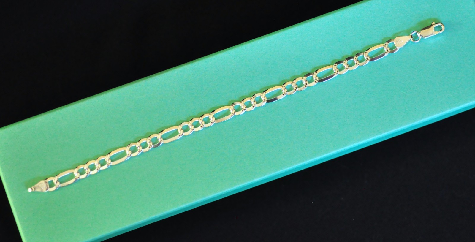 Italian 925 Sterling Silver Figaro Bracelet 7in 5.5mm 8g Stylish Diamond‑Cut