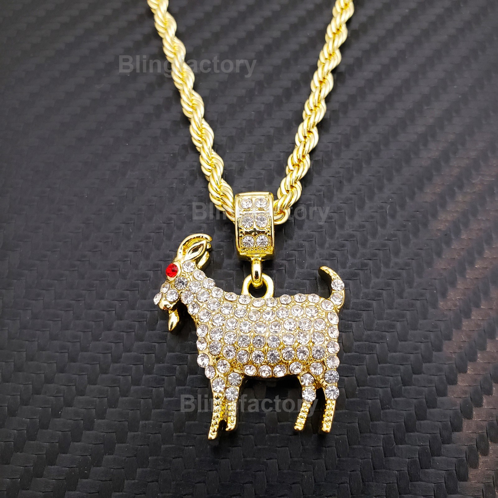 Iced GOAT Cubic Zirconia Pendant & 24″ Rope Gold Plated Chain Hip Hop Necklace