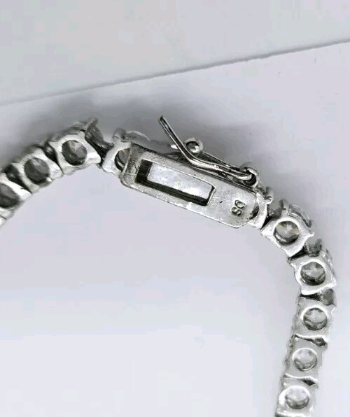 Tennis Crystal Necklace Silver tone Statement Signed DS 35 in RARE