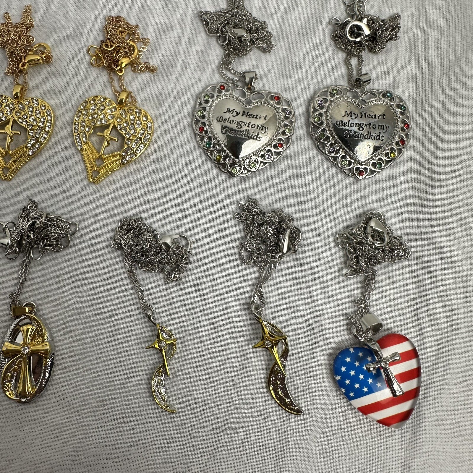 Lot of 14 Protect Charms Necklase Religious Cross Heart Flag