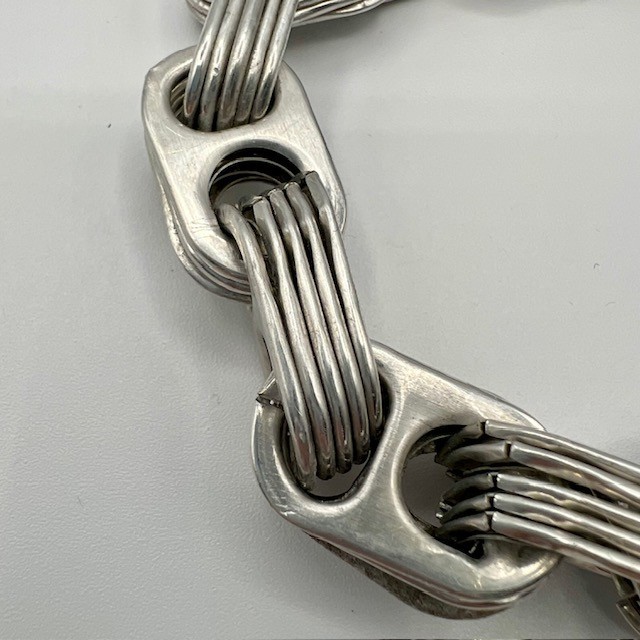 Chunky Silver Tone Link Bracelet Bold Modernist Industrial Cable Style 7.5 Inch