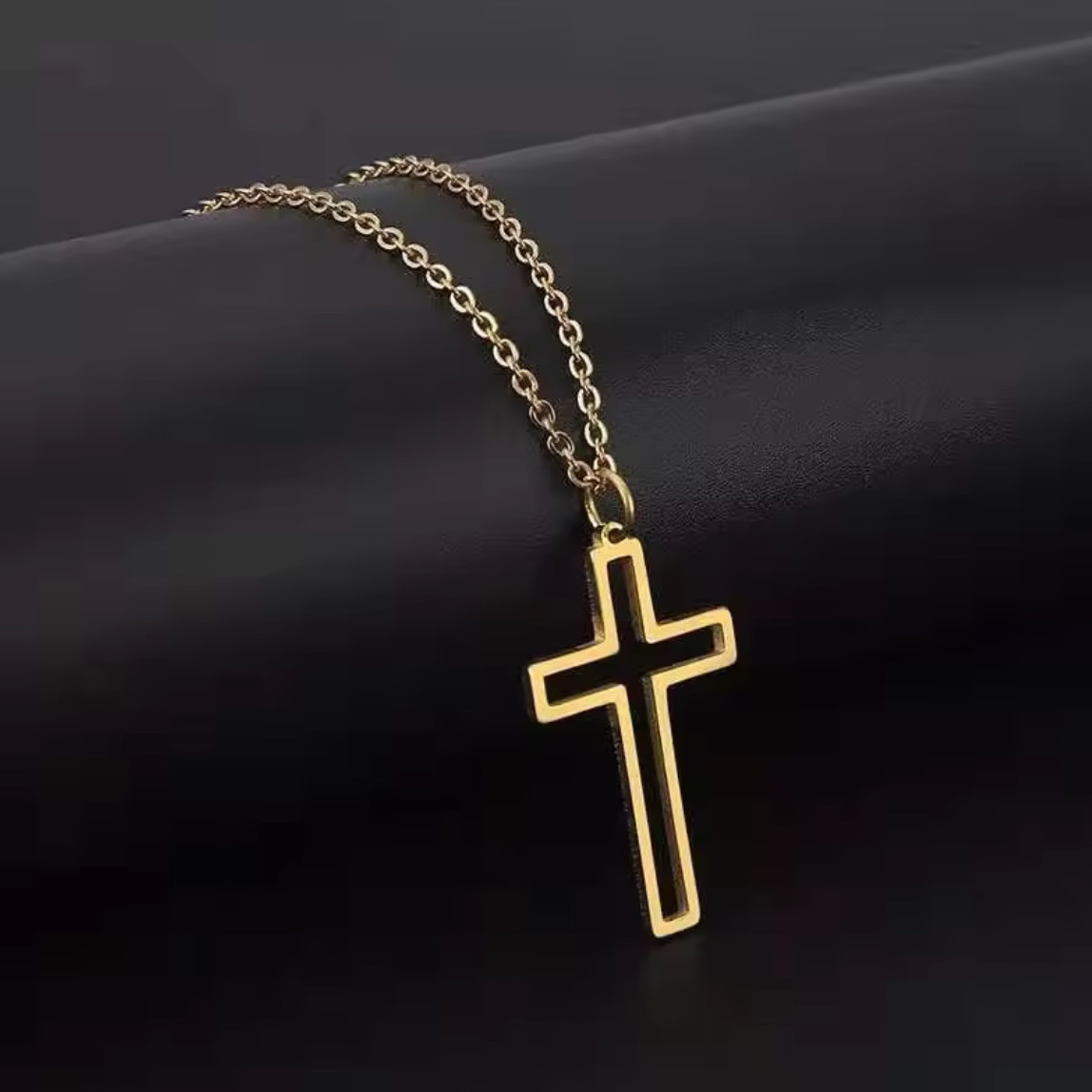 Stainless Steel Hollow Cross Pendant Silver And Gold Necklace Unisex