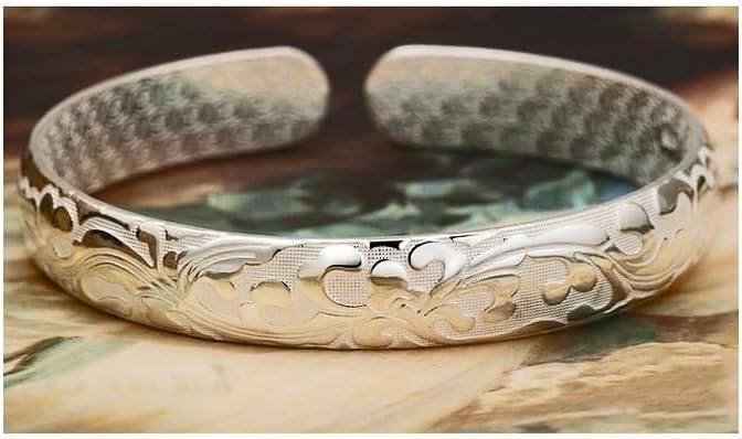 Simple 925 Sterling Silver Cuff Bangle Bracelet, Adjustable Open Design, Elegant