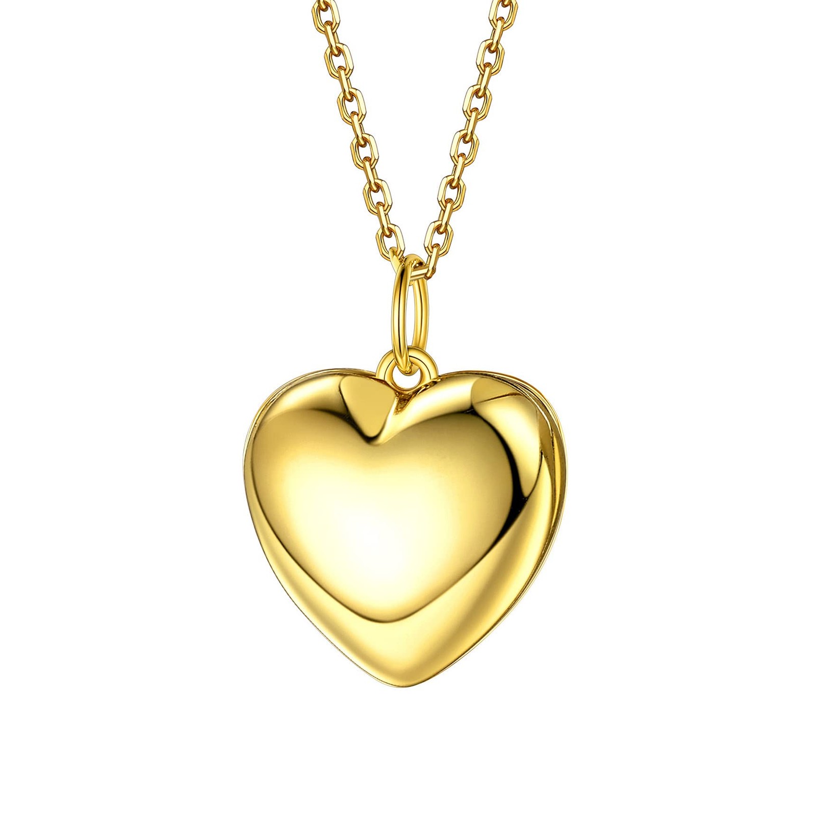 High Polish Silver Gold Heart Locket Necklaces for Women, Minimalist 18K Gold…