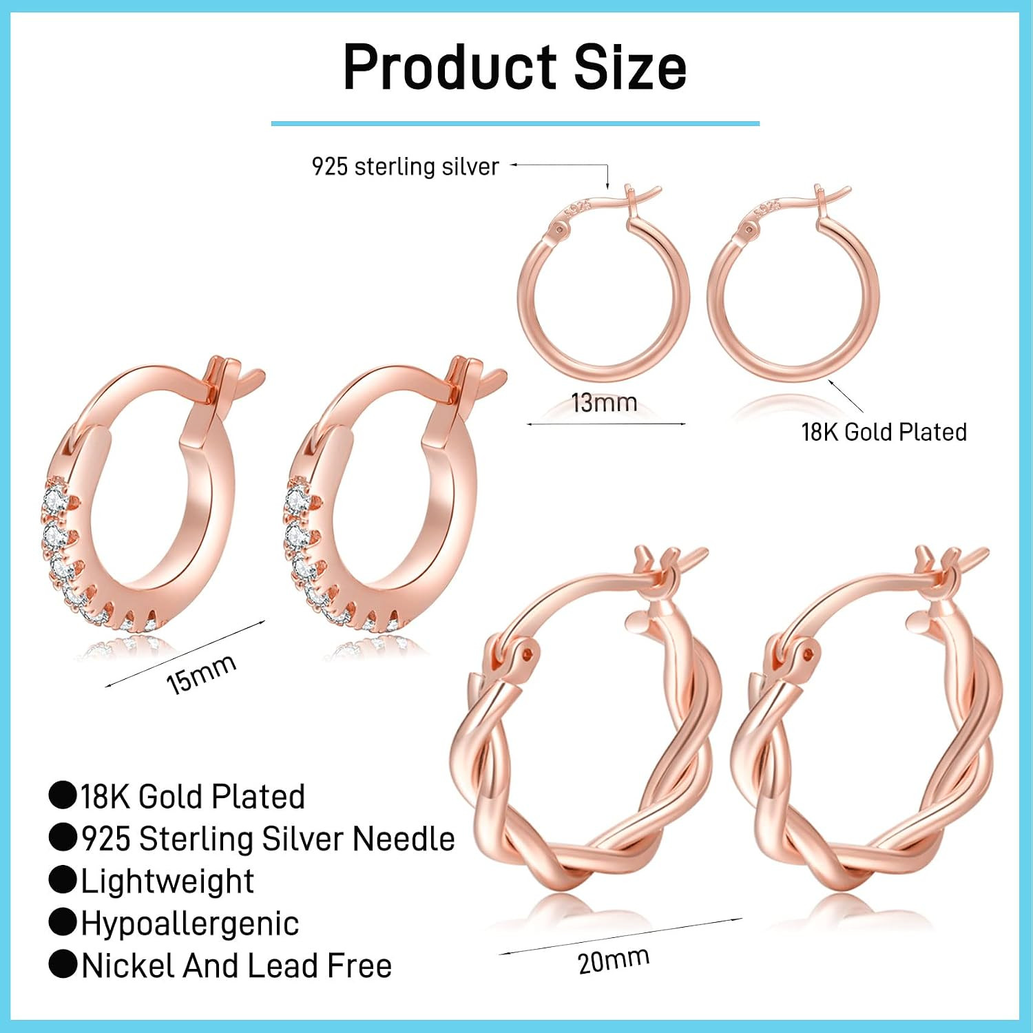 Gold Hoop Earrings for Women Sterling Silver Post Small Gold Hoop Earrings 14K R