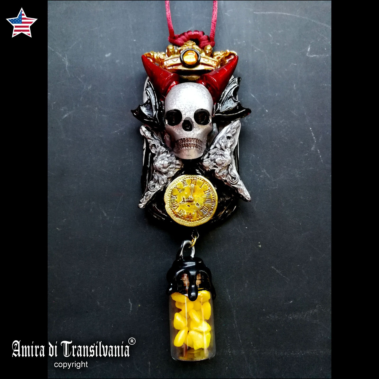 Luxury Jewelry Gothic Skull Skeleton Urn Necklace Pendant Devil Horn Magic Charm