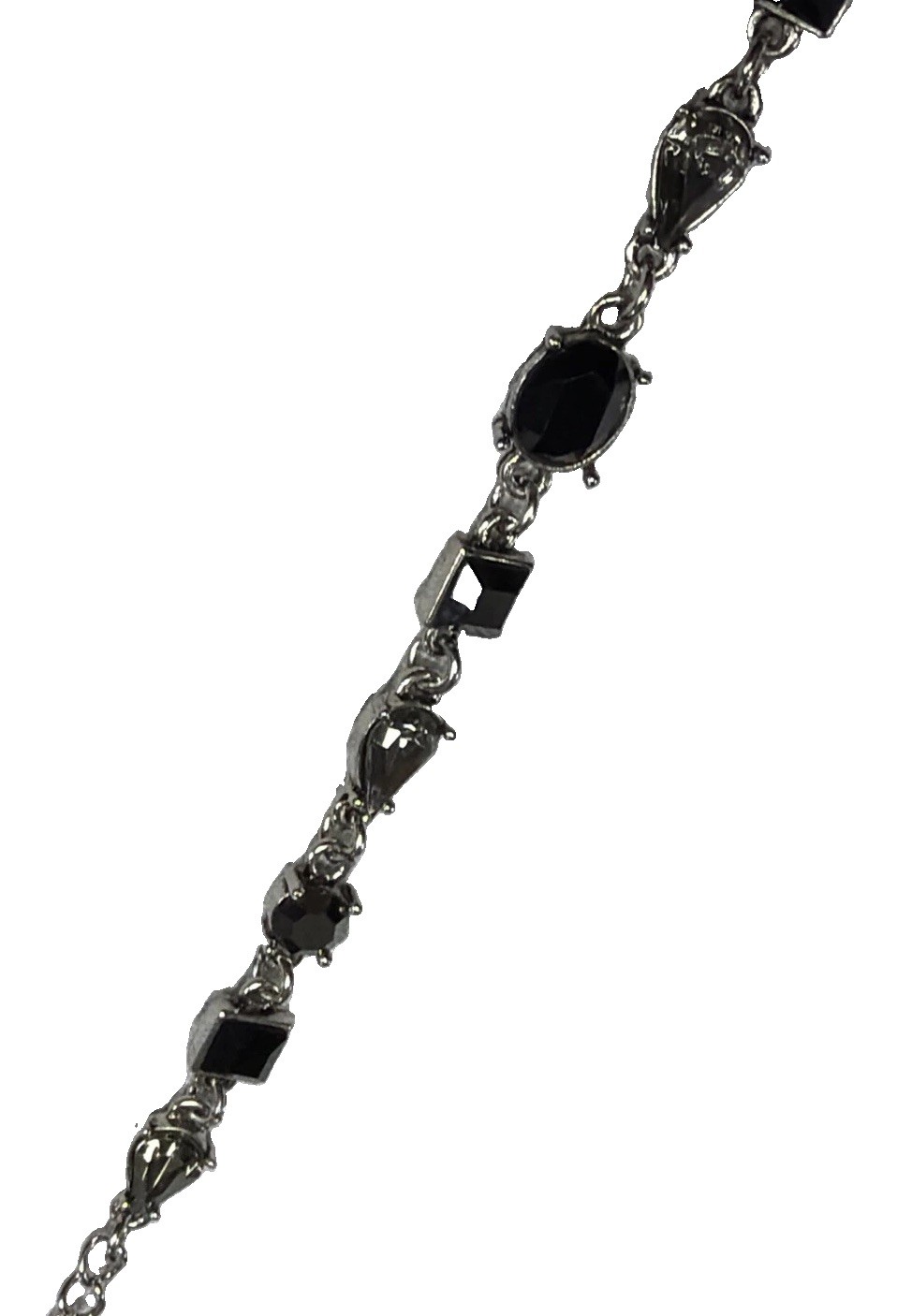 Vintage Y-Lariat Alternating Faceted Crystals Drop Black Onyx Pendant Necklace