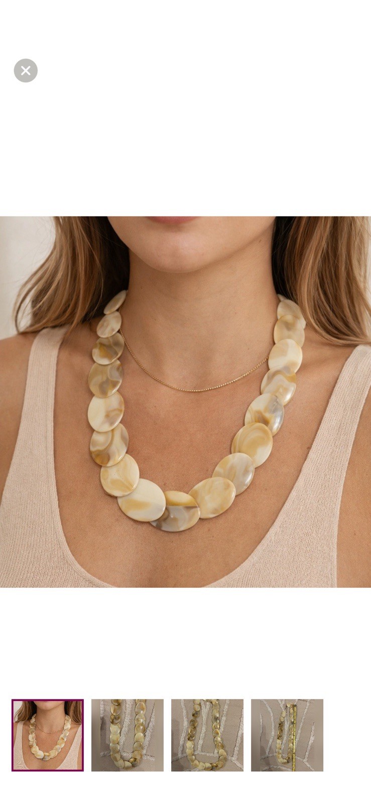 Beige Cream Beaded Statement Plastic Necklace 18in Lobster Clasp Fashion Jewelry
