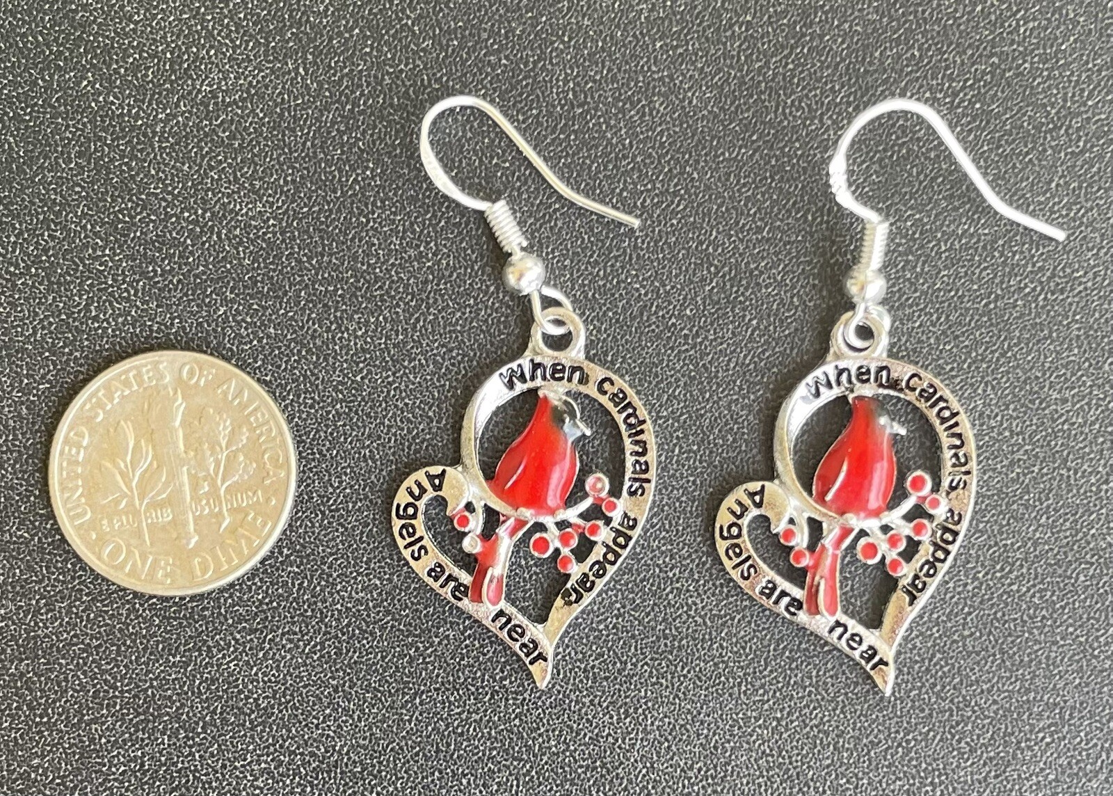 When Cardinals Appear Angels Are Near Red Earrings Heart Memorial Retro