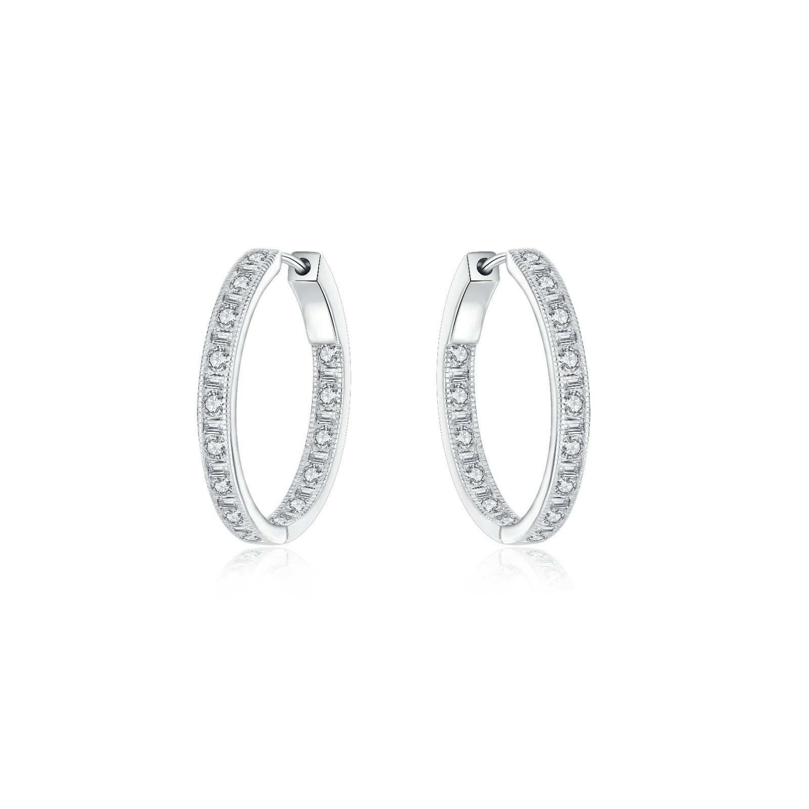 3 Ct Hoop Earrings Simulated Diamond 14K White Gold plated Silver Secure Lock