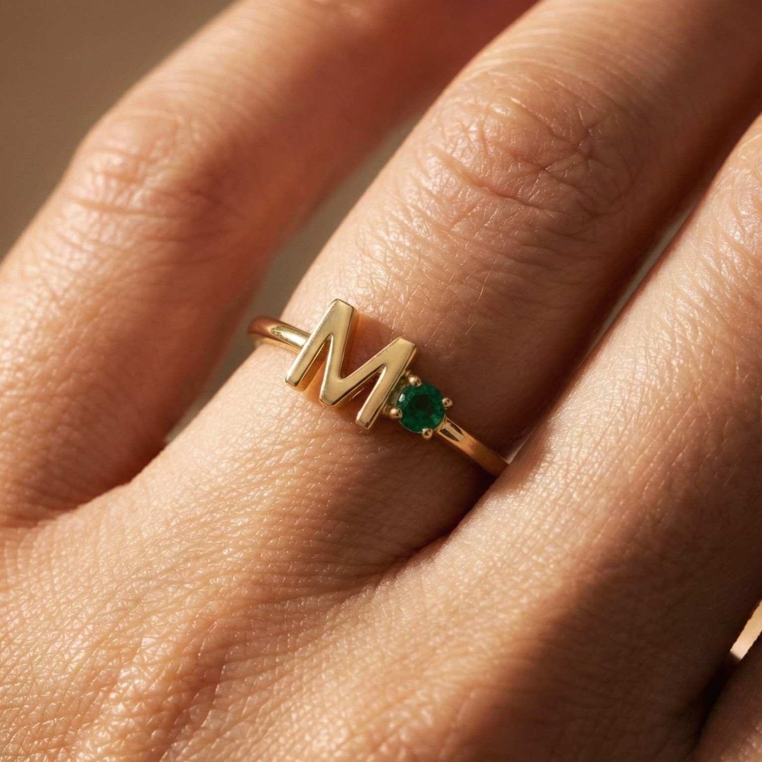 Gold Plated Lab-Created Gemstone Ring, 925 Silver Customised Name Ring For Gift