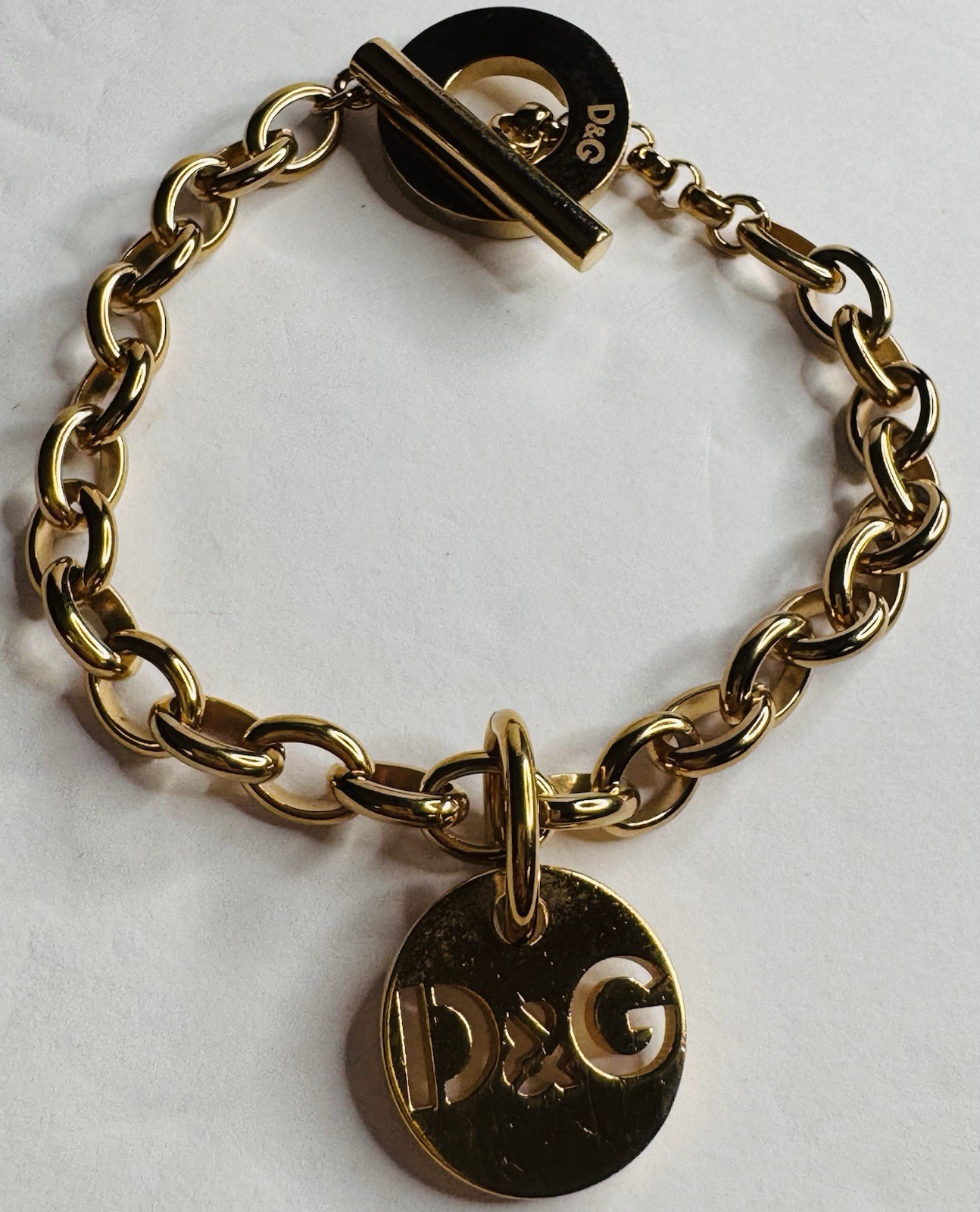 Dolce & Gabbana D&G Gold Tone Chain Bracelet Logo Charm Women’s