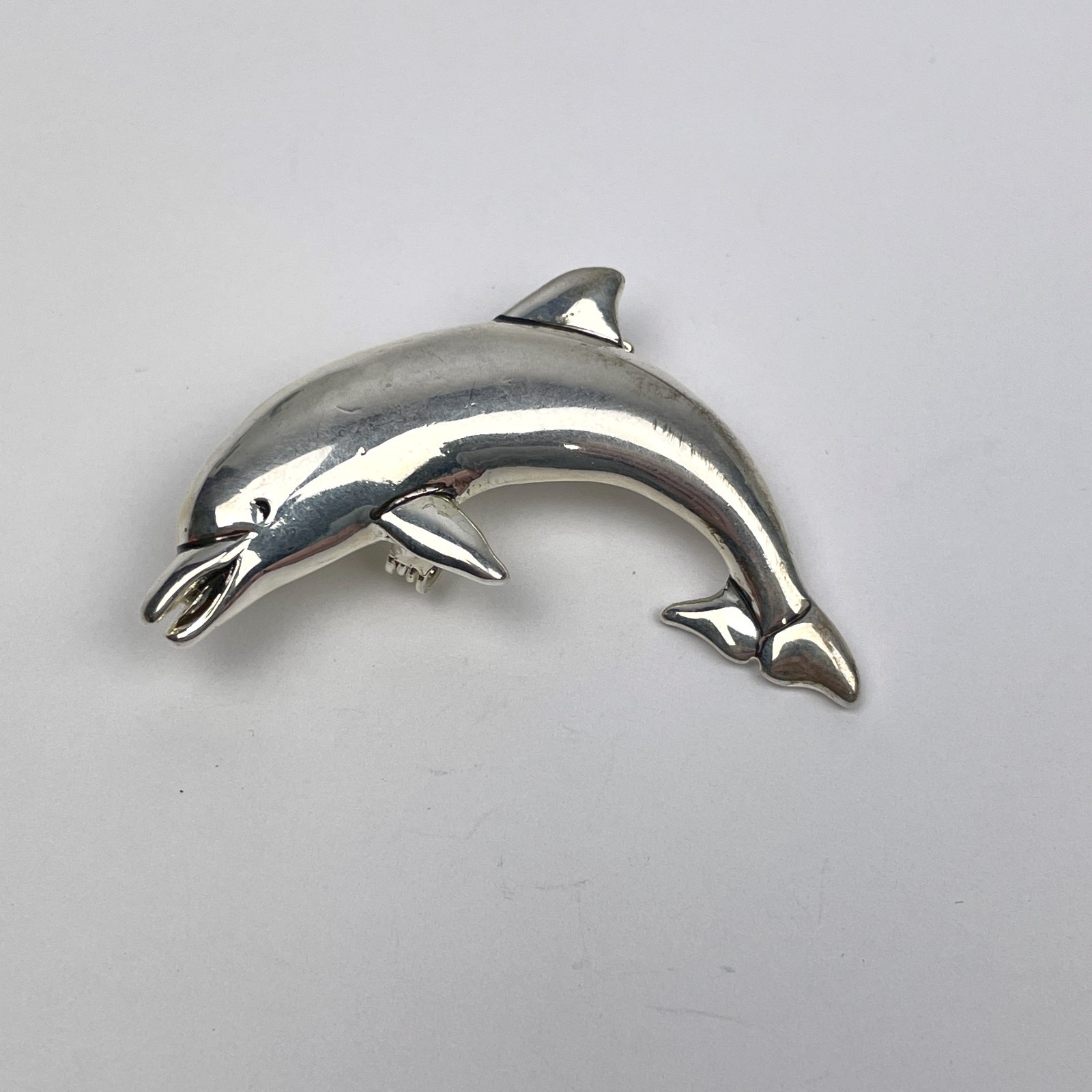 VTG Silver Tone Dolphin Brooch Pin Pendant Combo Leaping Textured Back Unsigned