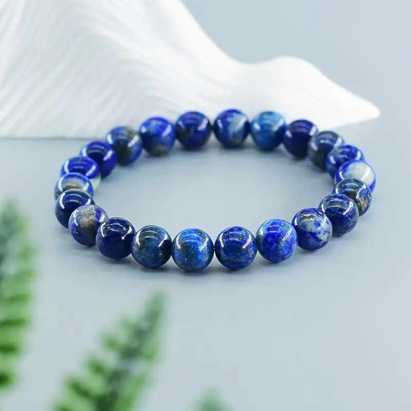Handmade Natural Lapis Lazuli Elastic Stretch Bracelet – 8mm Round Gemstone Bead