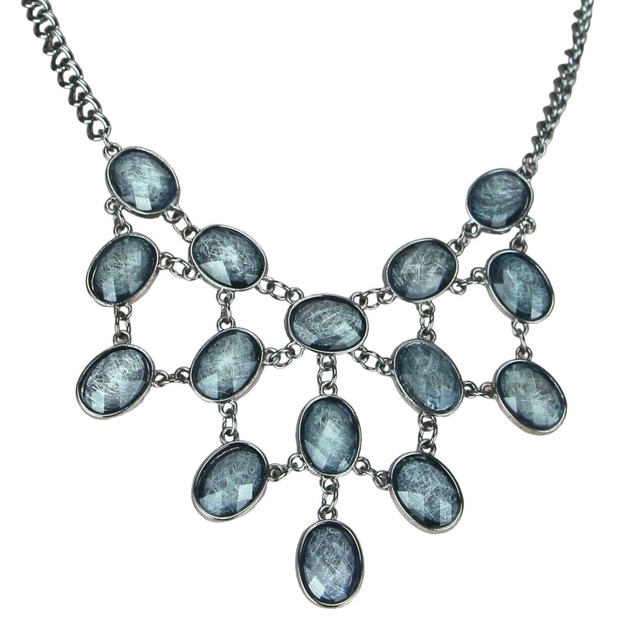 Mudd Necklace Gunmetal Silver-Tone Gray Sparkly Acrylic Jewels