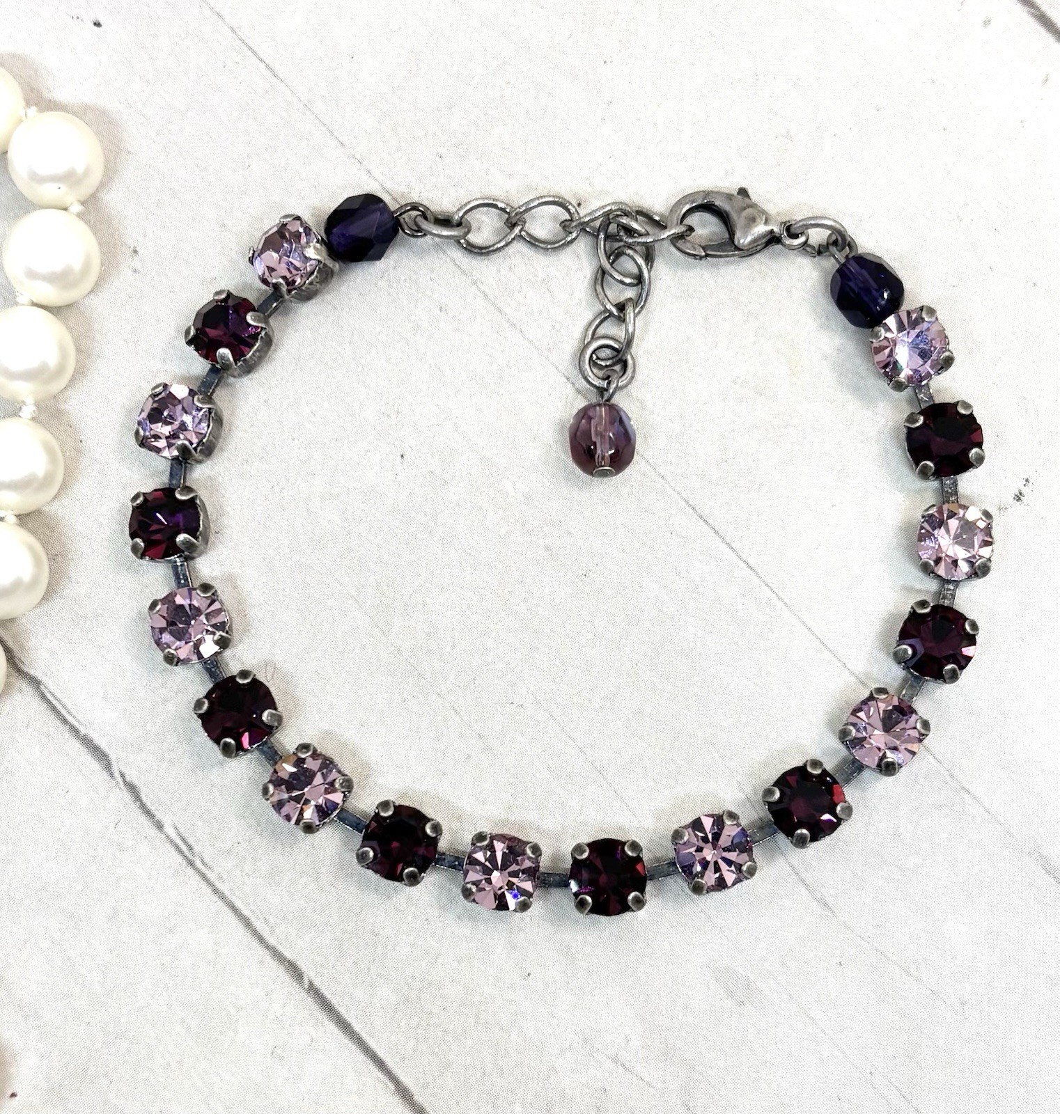 6mm Antique Silver Plated Lilac and Purple Cup Chain Bracelet
