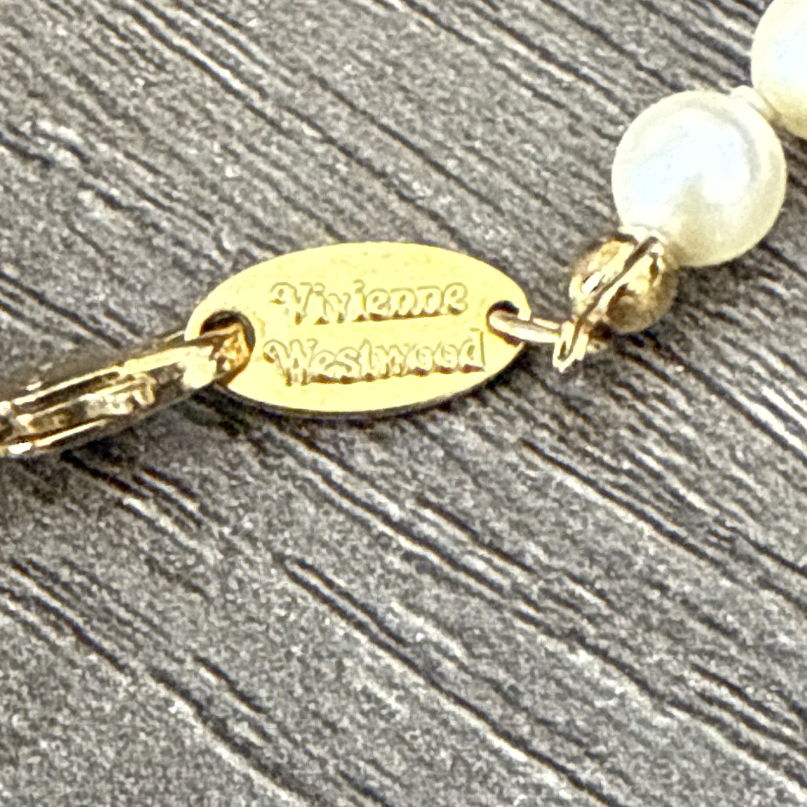 Vivienne Westwood Faux Pearl Bead Necklace Gold Plated CZ Orb Charm Pendant