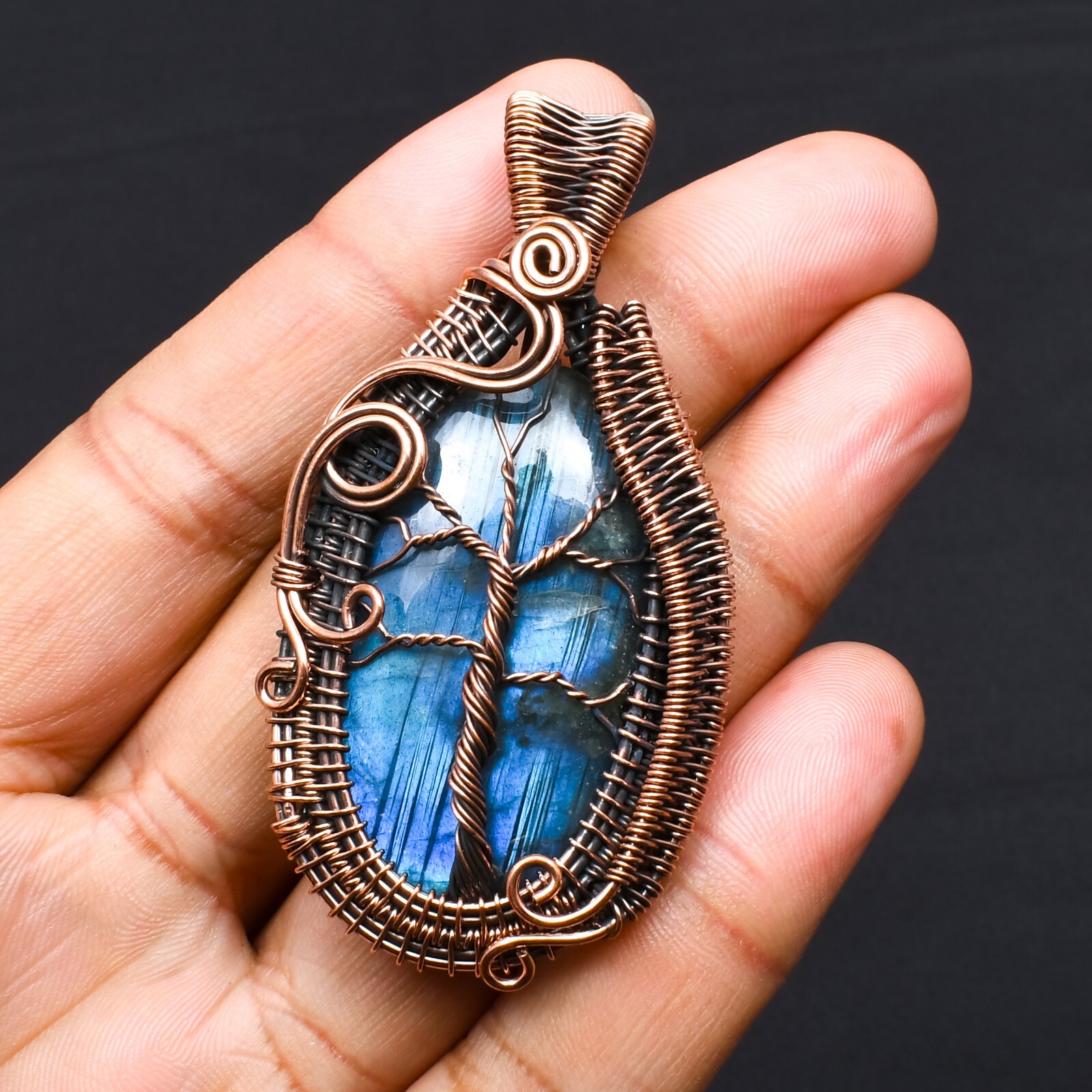 Blue Fire Labradorite Copper Wire Wrapped Pendant Jewelry Gift For Her CCP-099