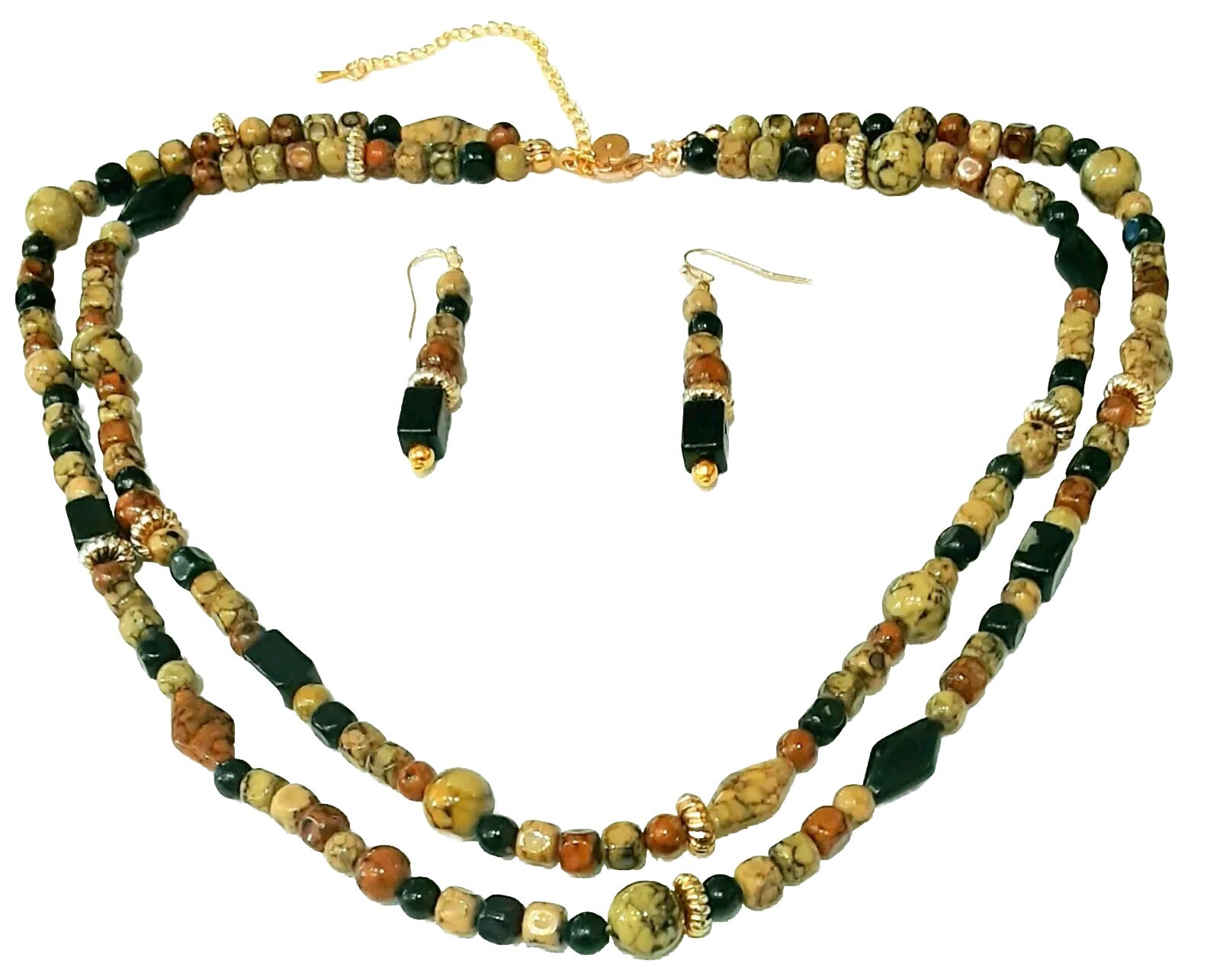 STELLA and DOT 🧿 Stunning 2 Strand Brown Tones 11″L Necklace + 2″L Earrings Ap5