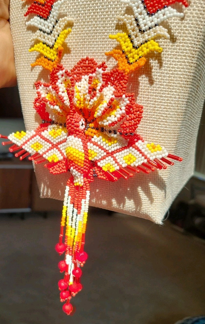 Handmade beaded Yellow White Red And Orange Hummingbird Necklace