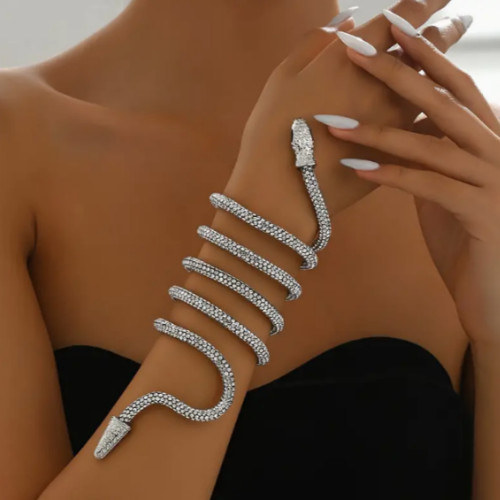 Snake Necklace Rhinestone Wrap Mesh Choker Silver Gold Serpent Hair Body Chain