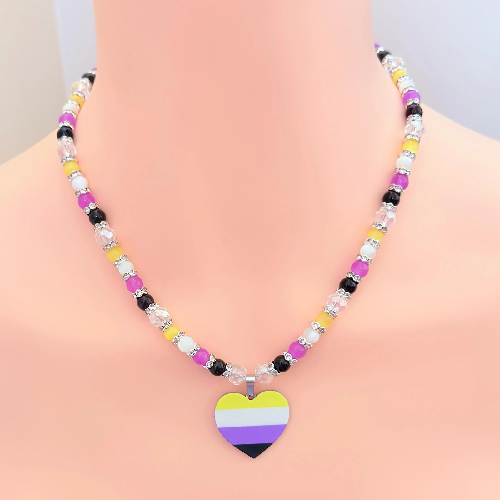 Nonbinary Pride Necklace | Enby at Heart Pendant | LGBTQ Queer Jewelry