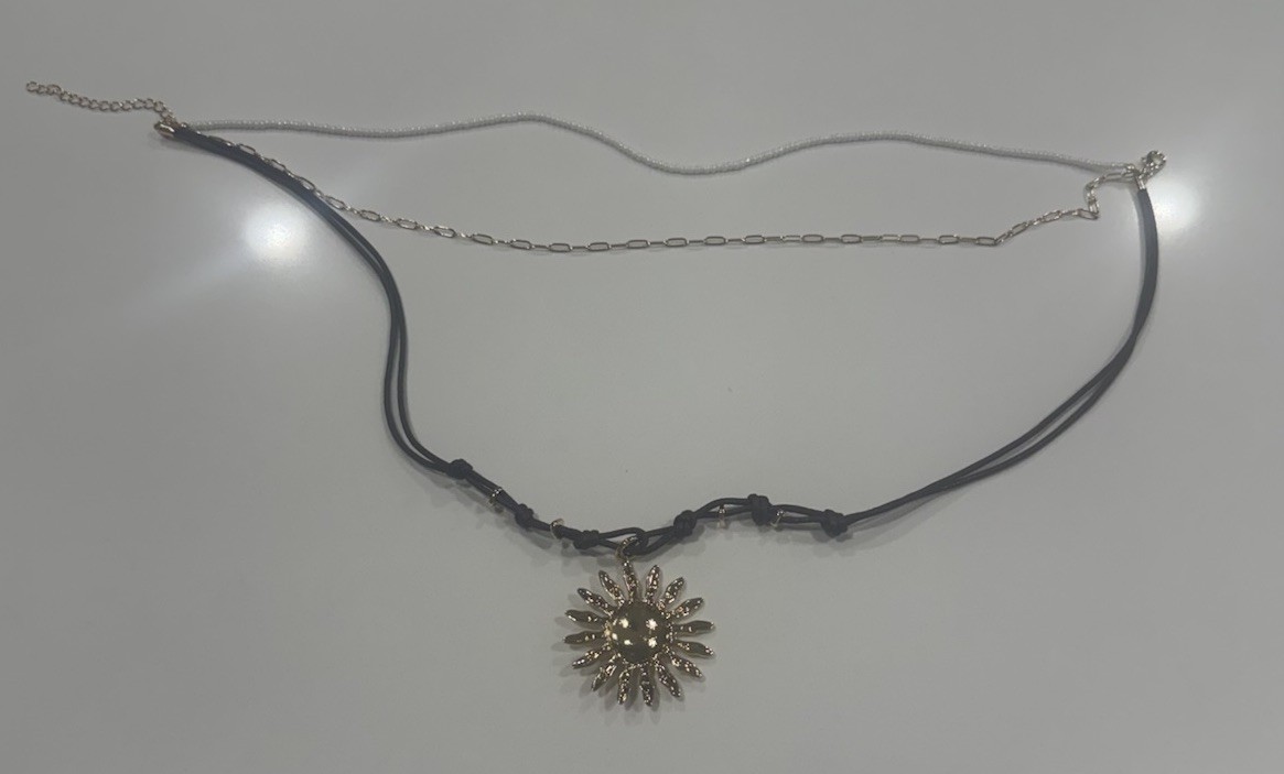 Free People Layered Sun Pendant Necklace Brown Cord Gold Boho Adjustable