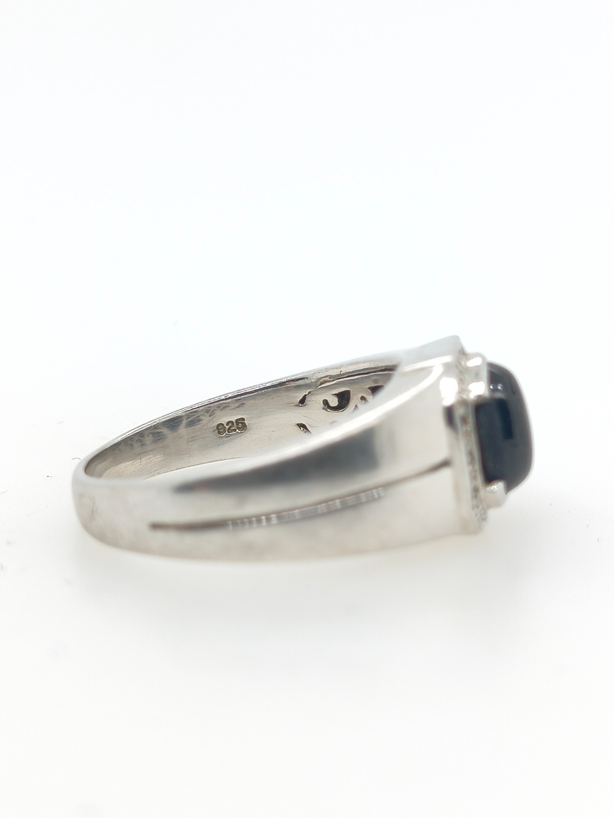 Sterling Silver Black Star Sapphire Signet Halo Ring for Men