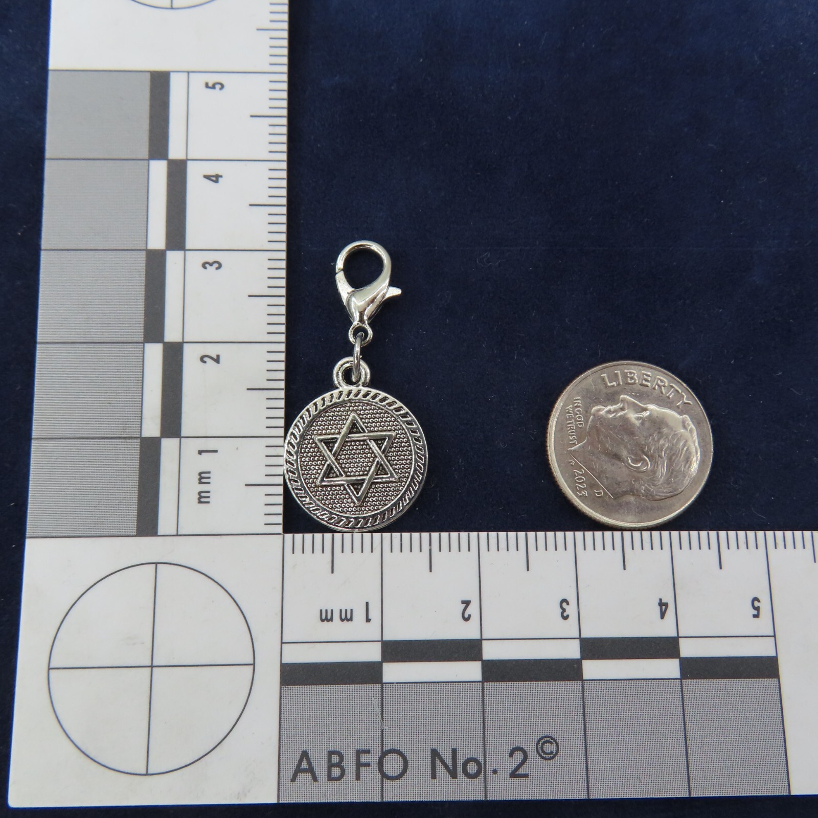 ROUND STAR OF DAVID Charm Zipper Pull Keychain Add On Clip Dangle Silver Tone