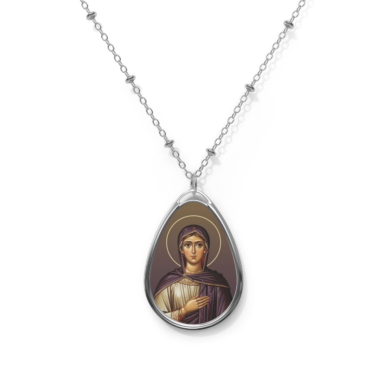 Saint Gorgonia, Oval Pendant Necklace, Christian Gift