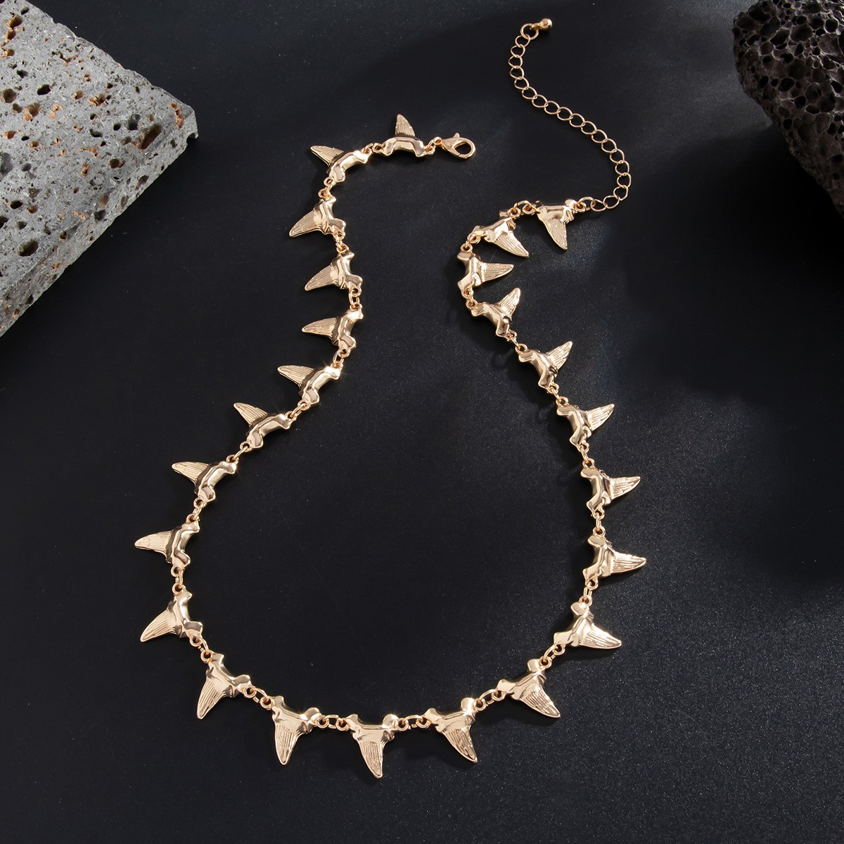 Gold Shark Tooth Link Choker Stainless Ocean Style Unisex Statement Necklace