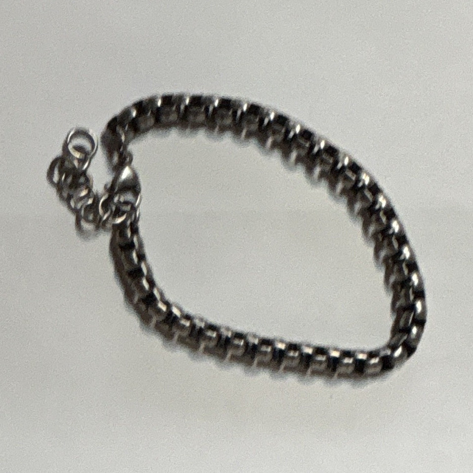 Silver Tone Metal Box Chain Bracelet, Lobster Clasp Closure, No Stone