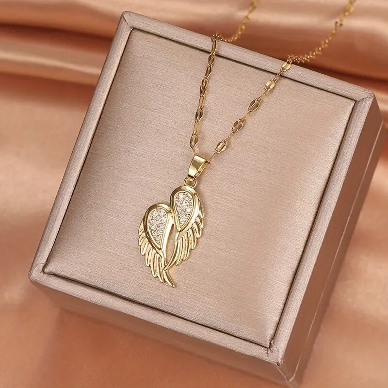 Angel Wings Necklace Inlaid Synthetic Zircon Pendant Commemorative Gift