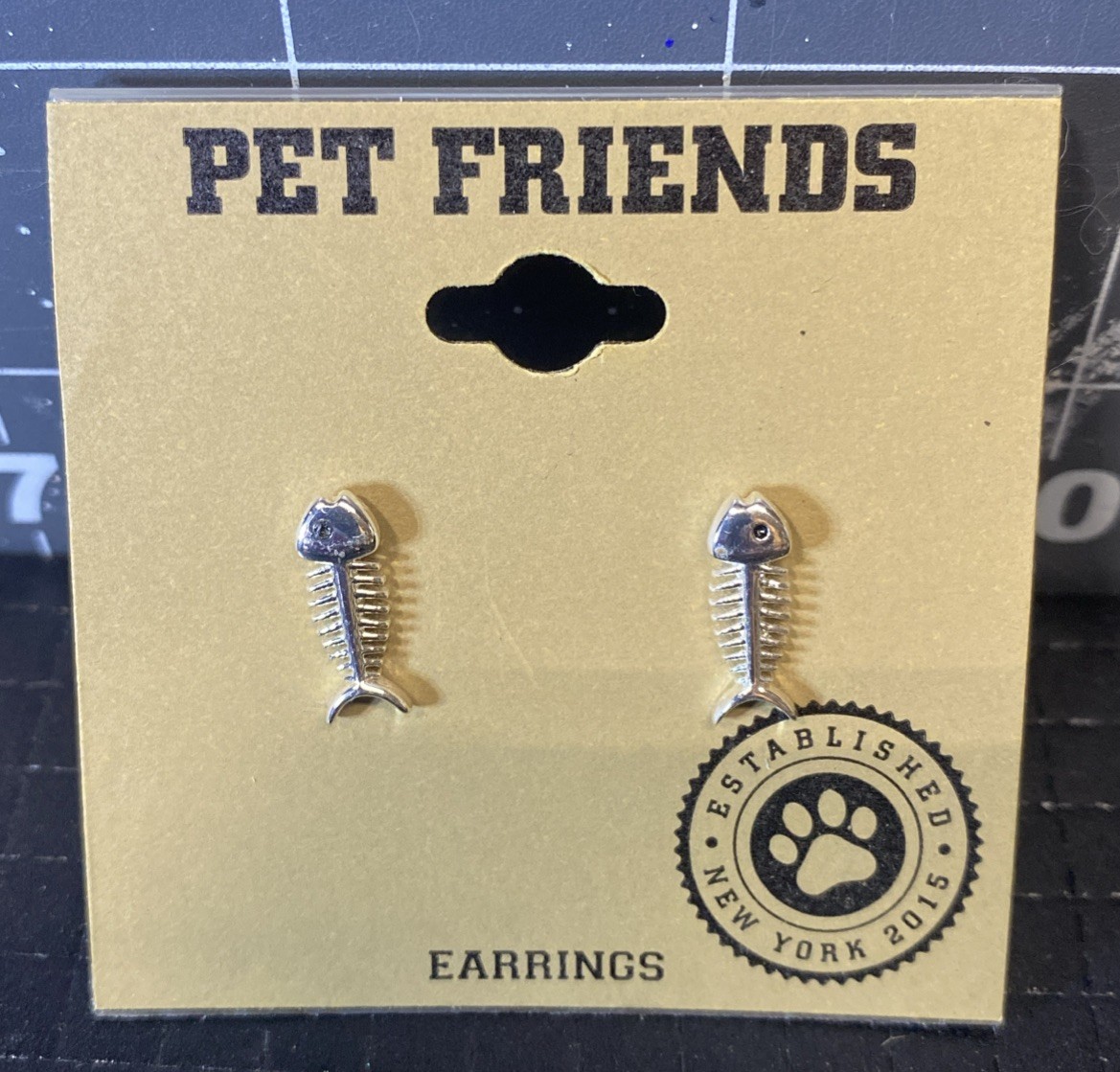 Pet Friends Fish Bone Gold Tone Earrings