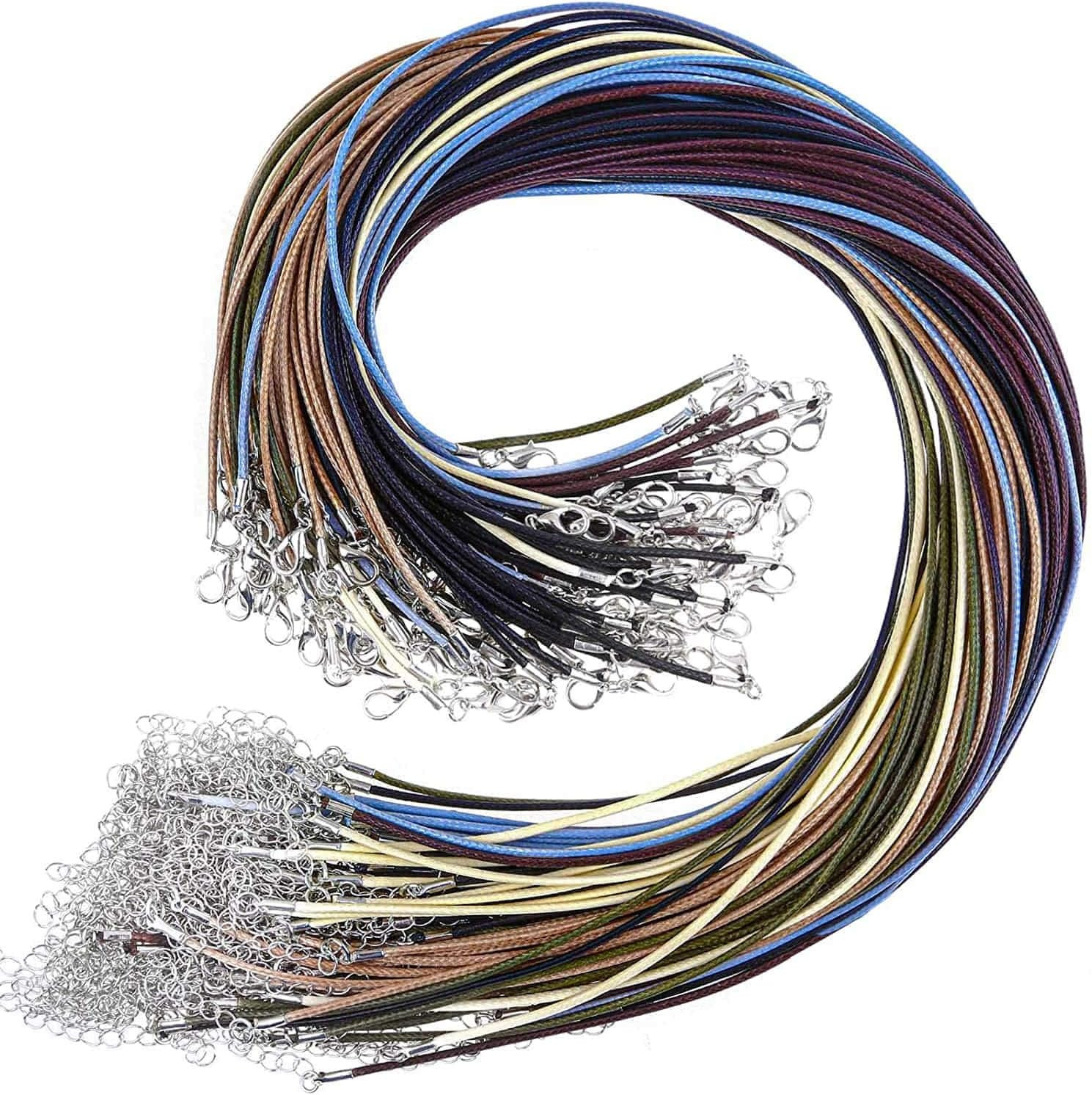 100 Pcs 20 Leather Necklace Chains Waxed Rope Cord with Clasps for Pendants