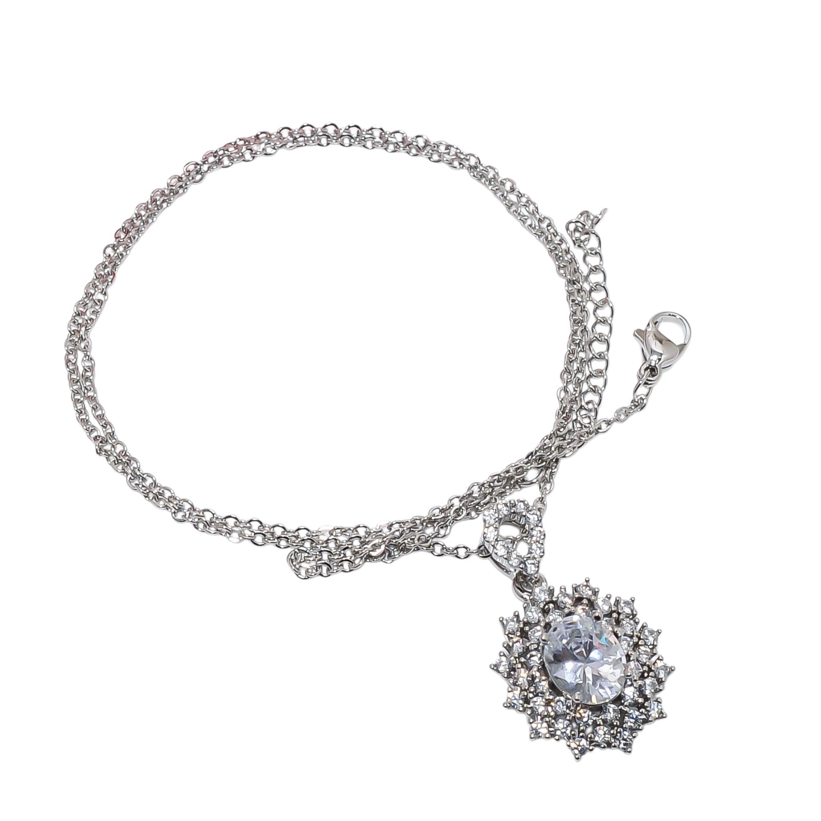 White Topaz & Cz 925 Silver Halo Floral Pendant With Chain 18-20″ CP56621