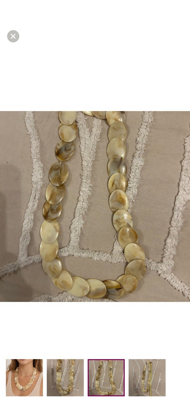 Beige Cream Beaded Statement Plastic Necklace 18in Lobster Clasp Fashion Jewelry