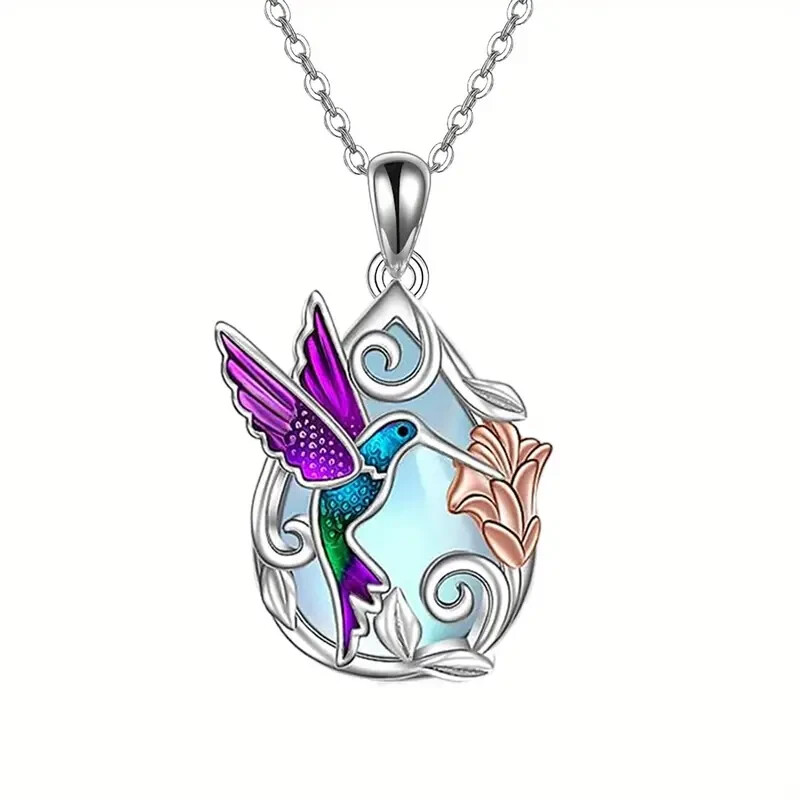 Hummingbird Fashionable Blue Purple Bird Pendant Necklace Gift Free Shipping
