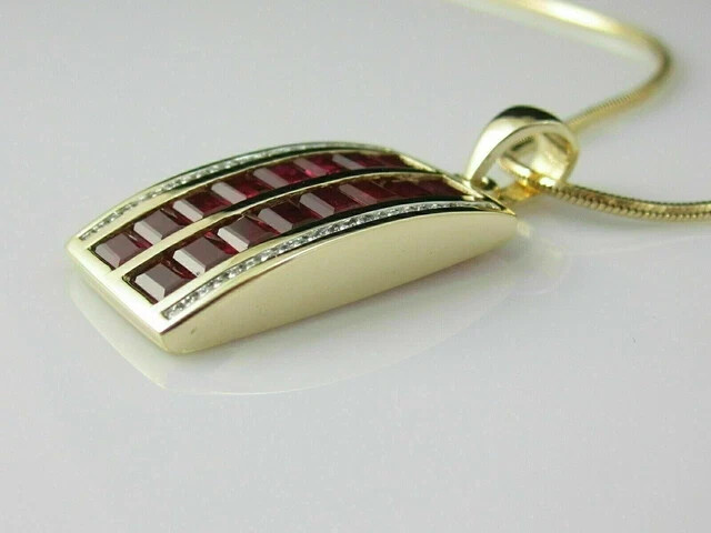 3Ct Baguette Cut Simulated Red Ruby Halo Unique Pendant 14K Yellow Gold Plated