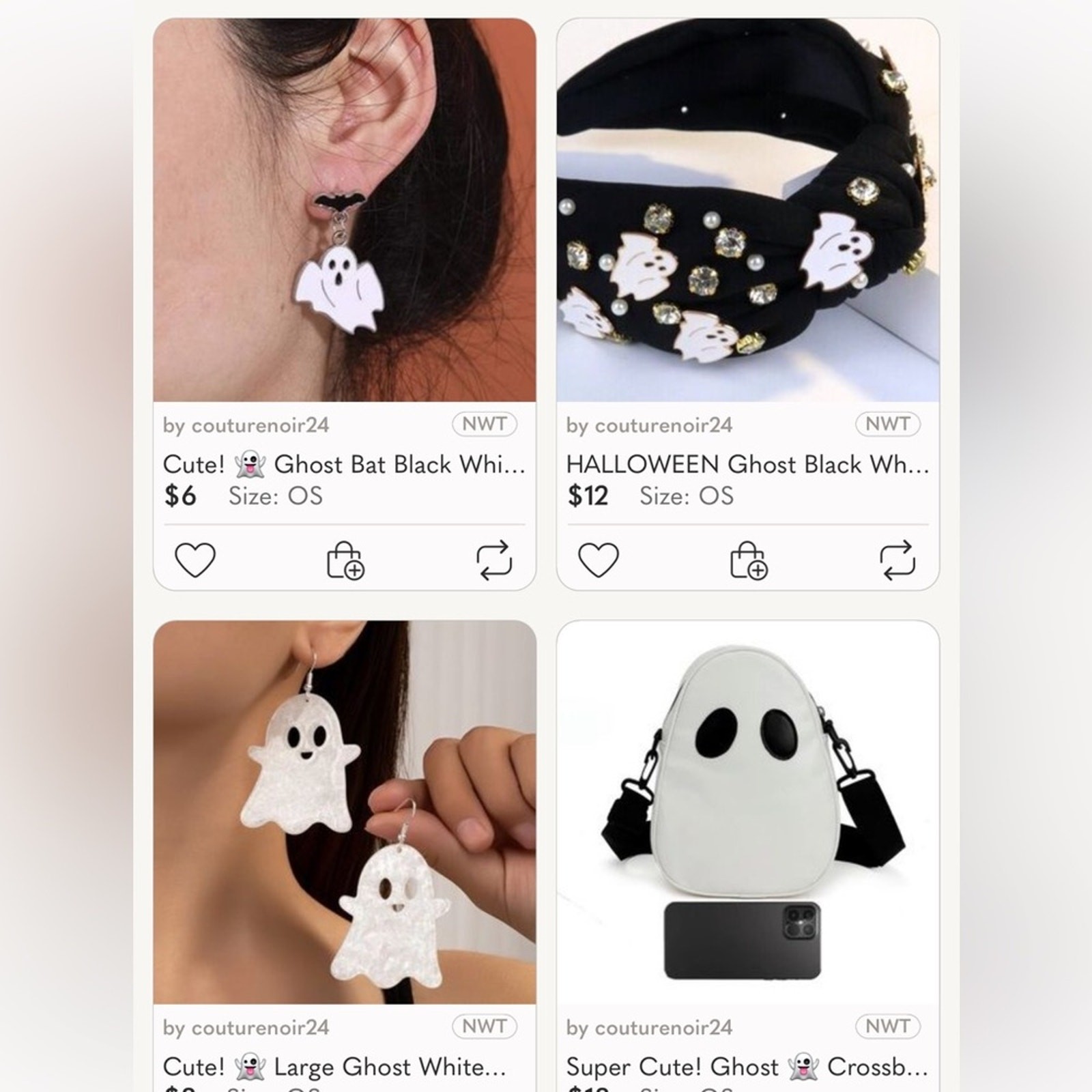 Cute! 👻 Ghost Bat Black White Earrings Halloween Fall