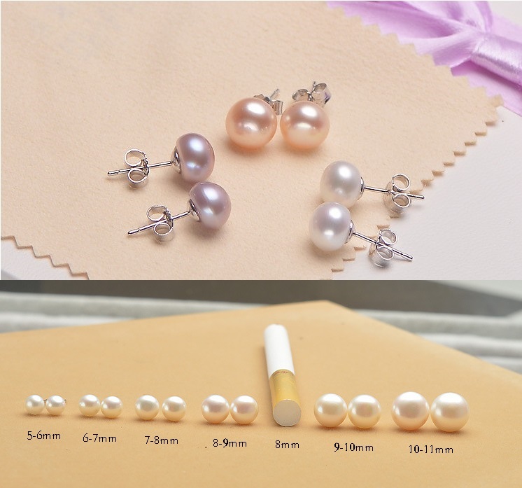 925 Sterling Silver Genuine Freshwater 3-12mm Pearl Stud Earrings Gift Box Love