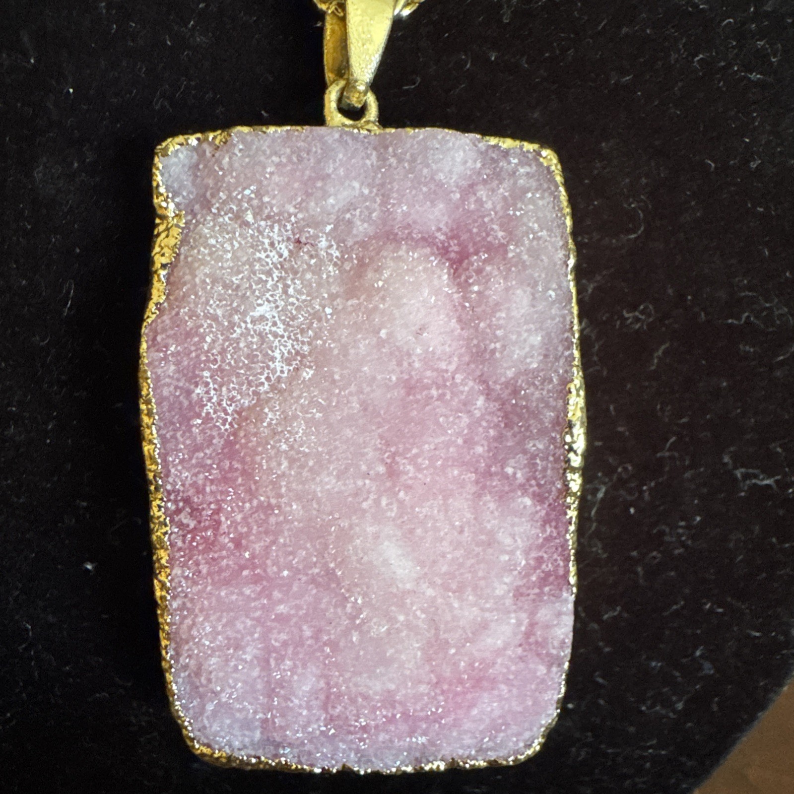 Pink Drusy Quartz Gold Tone Pendant Necklace