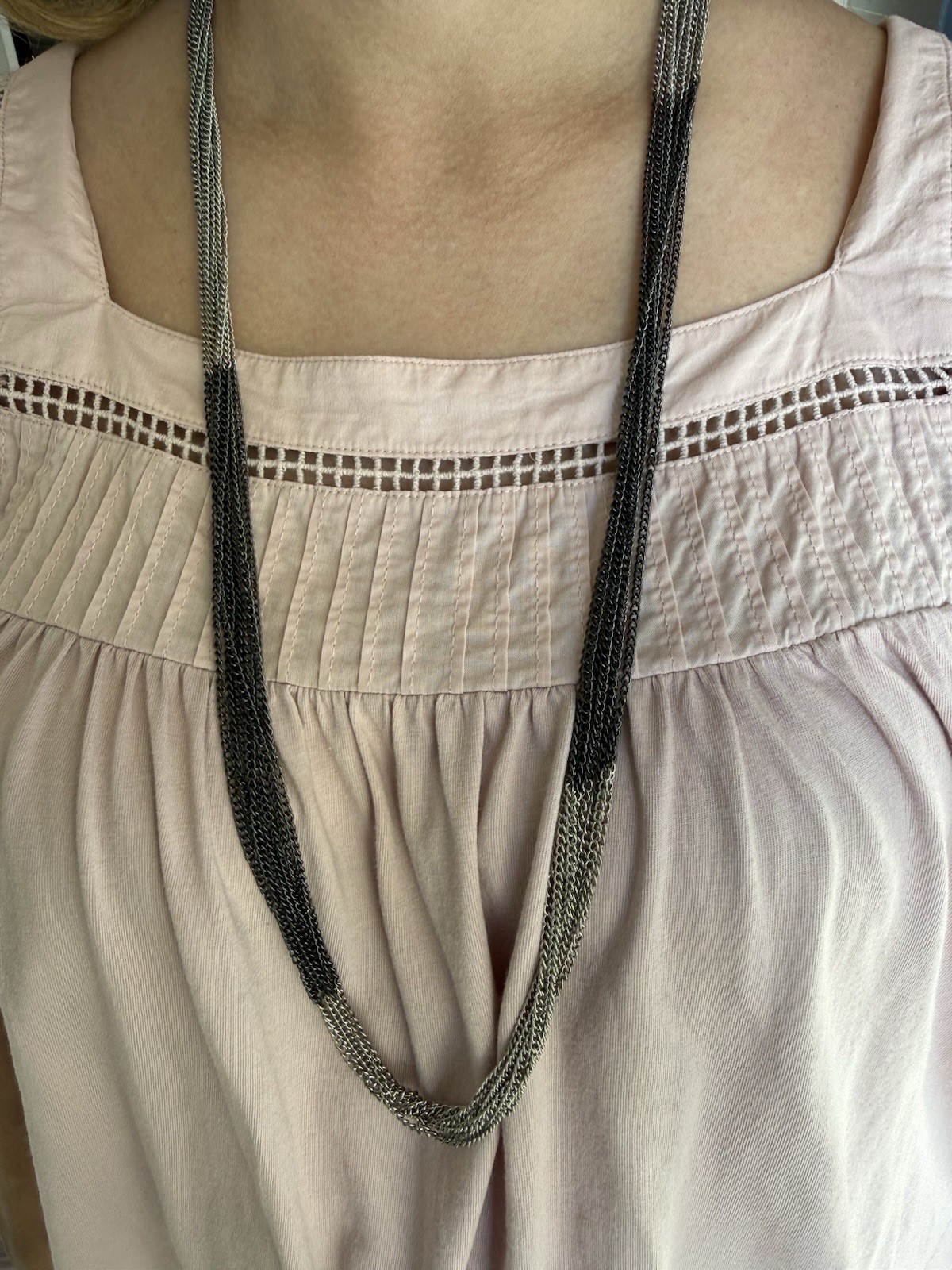 Black Metal Mesh Multi-Strand Layered Chain Necklace, Lobster Clasp