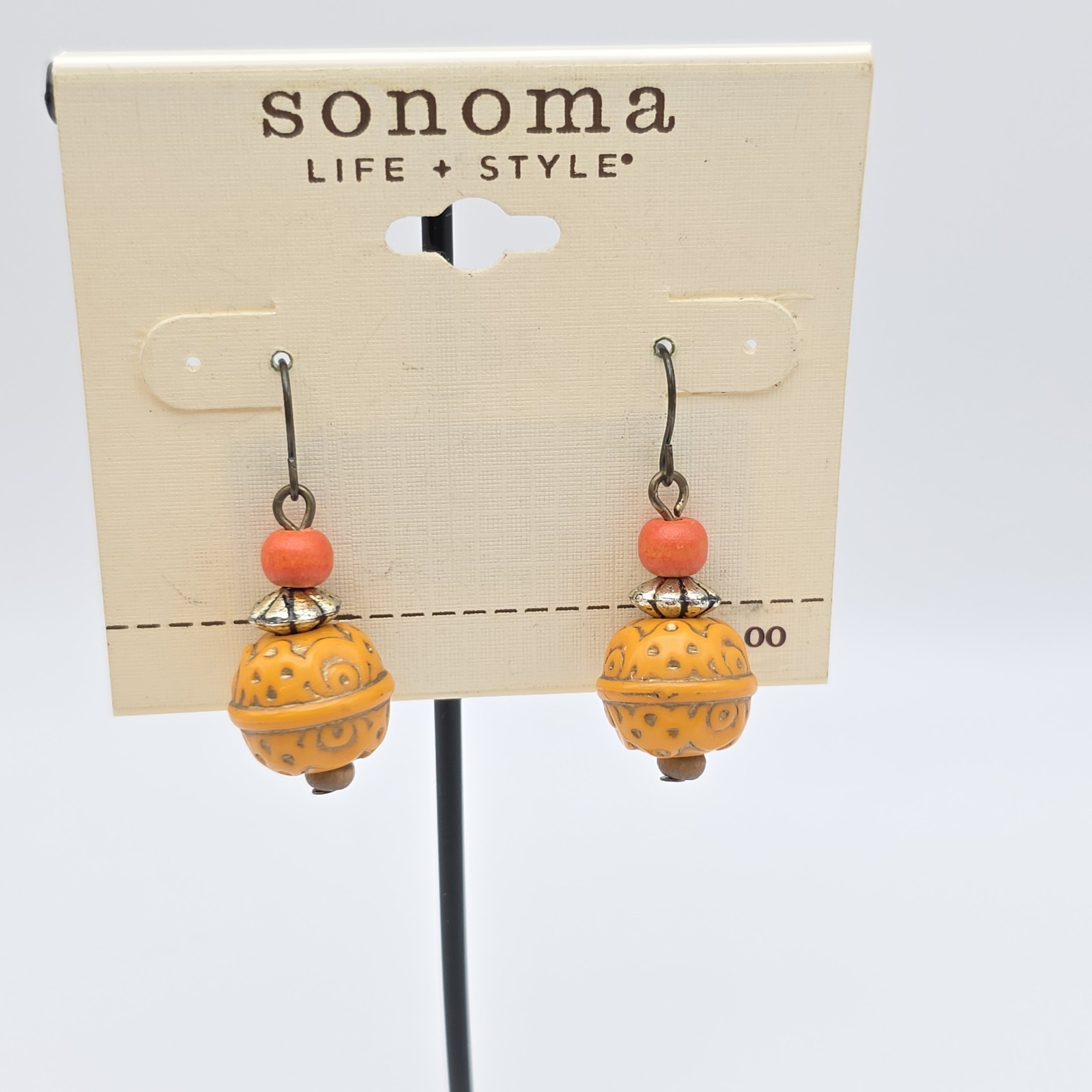 SONOMA Life + Style Earrings Orange Yellow Beaded Dangle On Card FREE $HIPPING