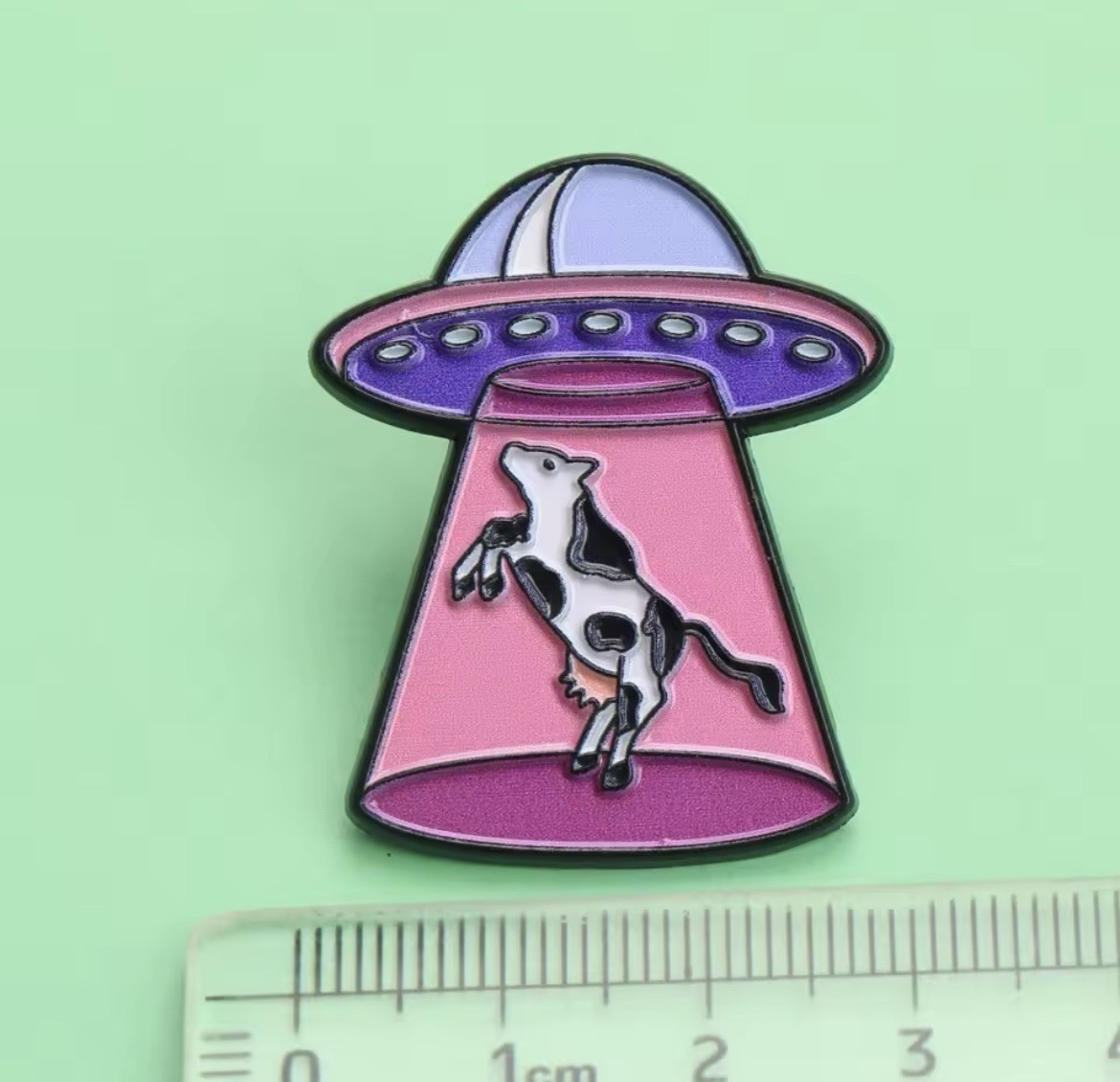 UFO Abduction Cow Style 1pc Pin Rubber Backer Alien Abduction Pin FREE SHIPPING