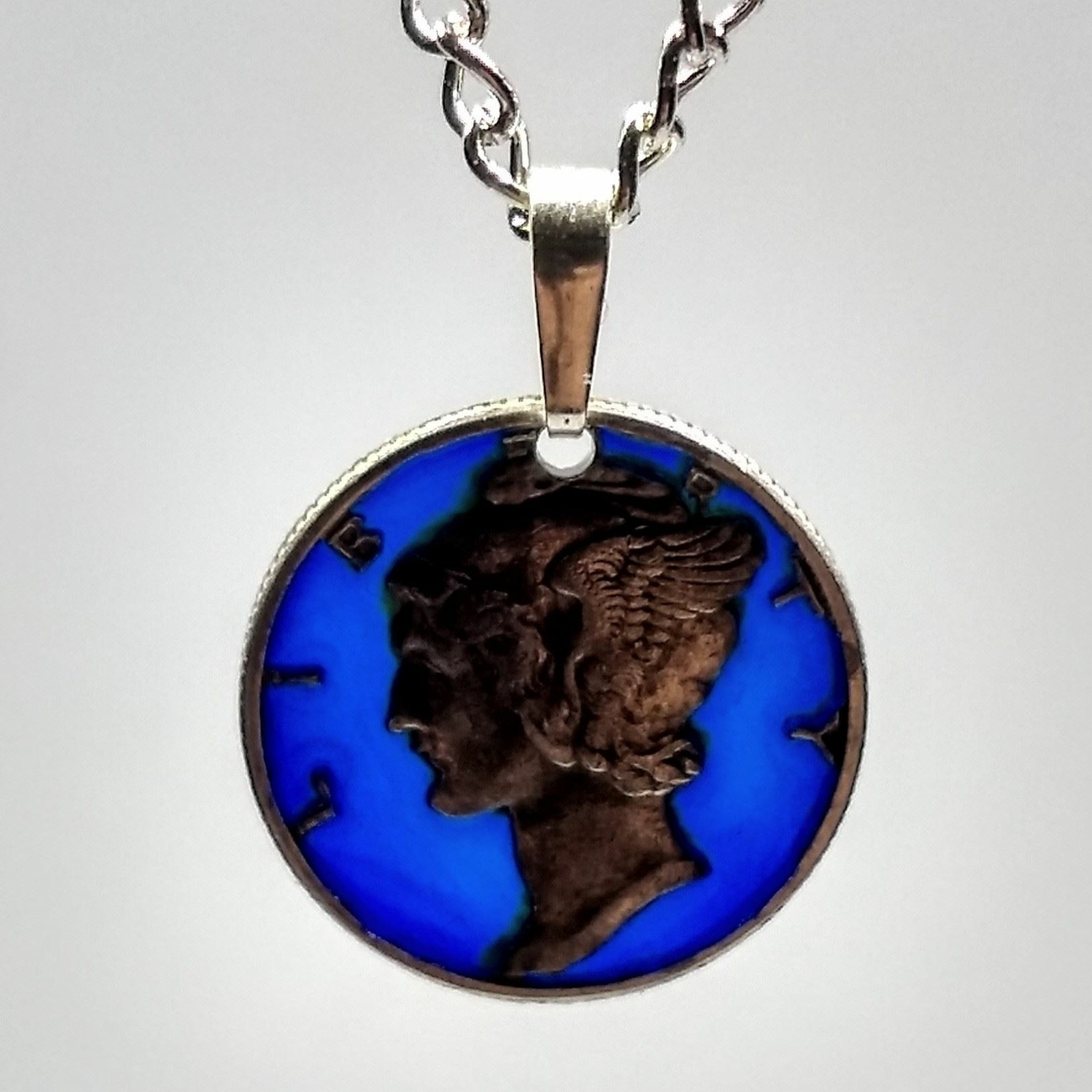 Epoxy Filled Mercury Dime Cut Coin Pendant