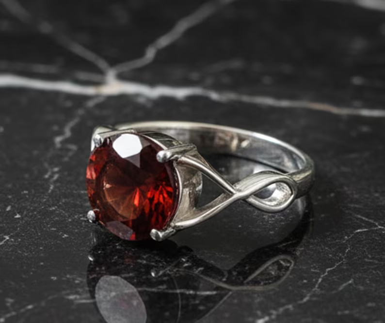 Hessonite Garnet Ring, Brass Gold Alloy , Birthday Gift Her, Women Ring
