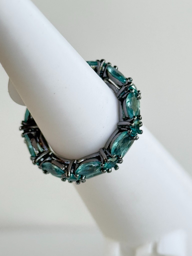 Bomb Party Sirens Veil of The Abyss Pariba on Hematite Ring Sz 7
